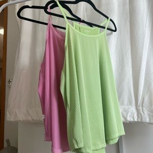 green & pink active tank tops